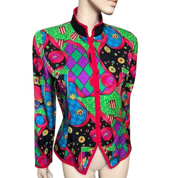 Adrianna Papell Vintage 100% Silk Jacket Size 8 Button up Closure Long Sleeves